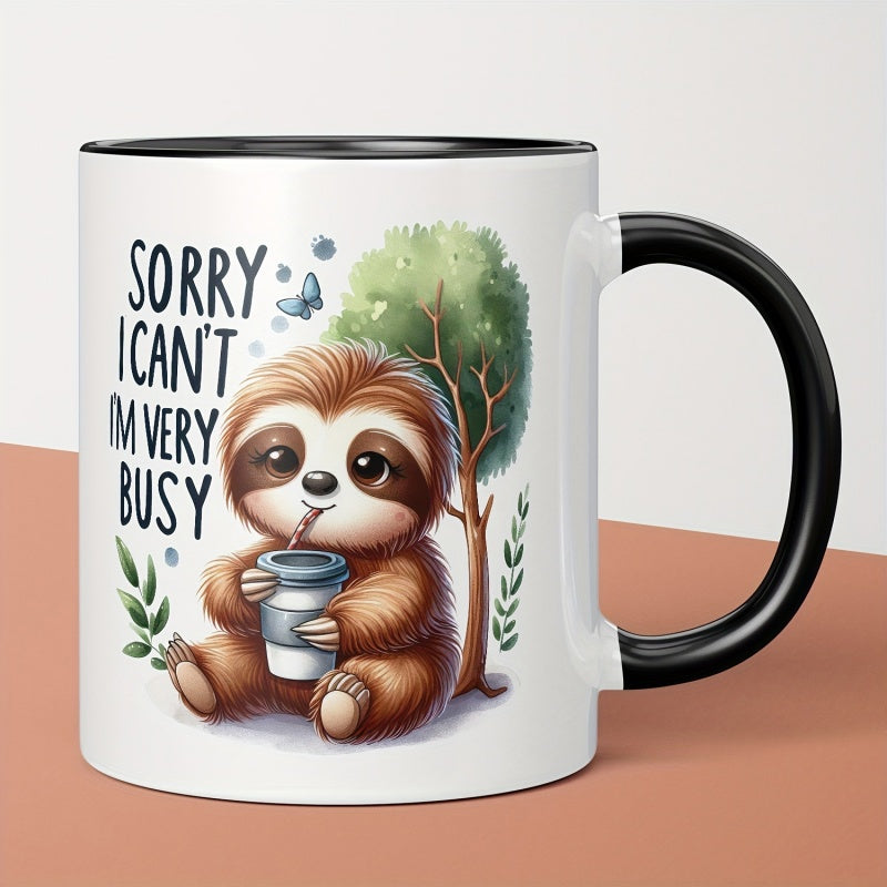 Tailorly Black Accent 11 oz Mug - sloth ceramic coffee mug 11oz sorry im busy novelty gift cup for birthdays christmas halloween durable microwave