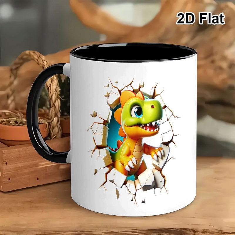 Tailorly Black Accent 11 oz Mug - valentines day dinosaur breaking out cartoon dino