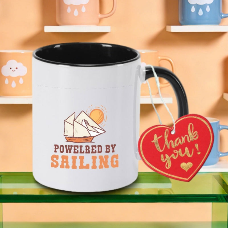 Tailorly Black Accent 11 oz Mug - sailing boat with sailors white sailboat graphic