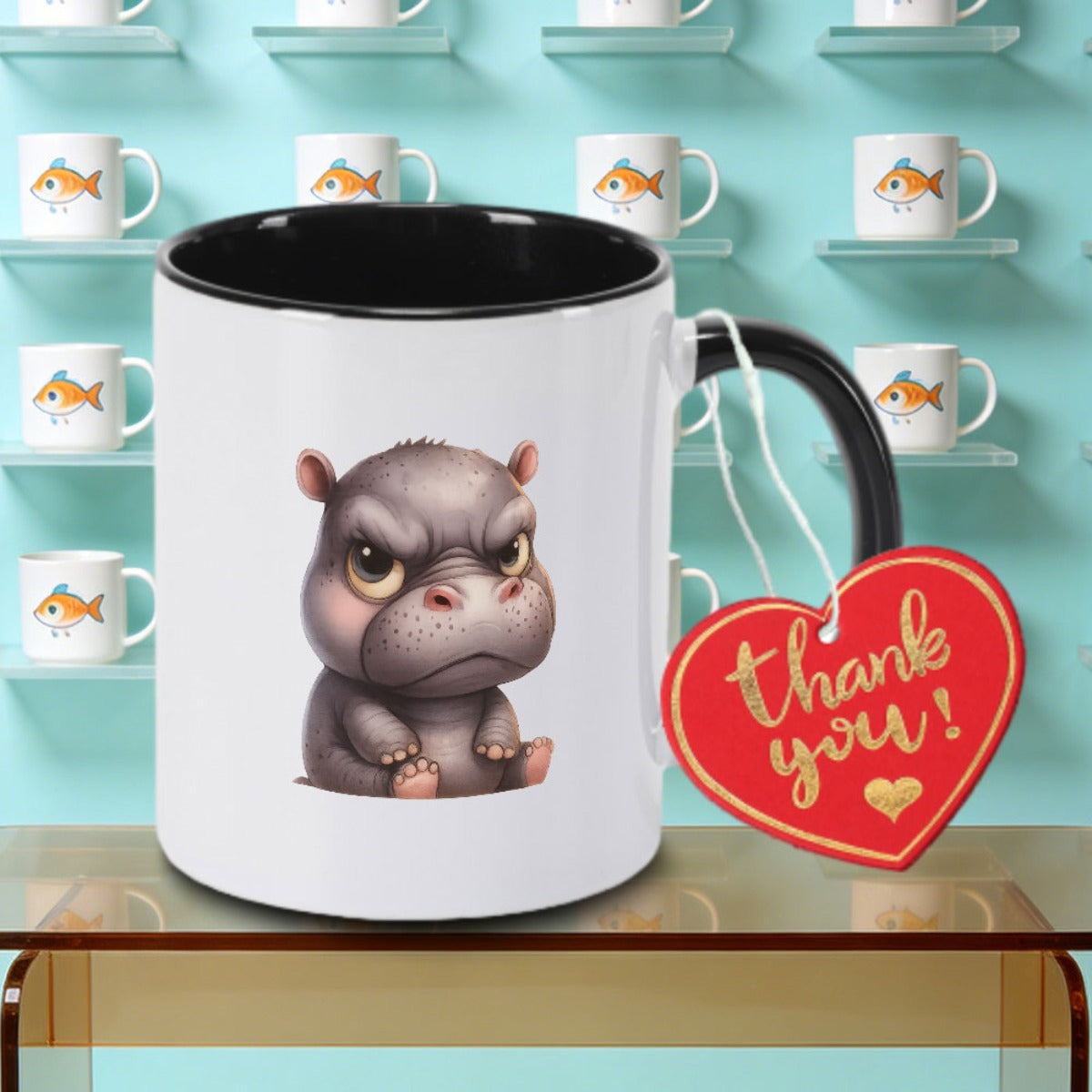 Tailorly Black Accent 11 oz Mug - quirky hippo-themed design