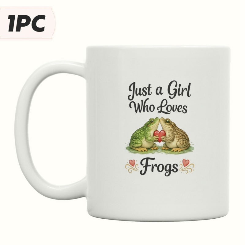 Tailorly White Ceramic 11 oz Mug - Just A Girl Who Loves Frogs Two Charming Nature Creatures Holding A Red Heart Frog