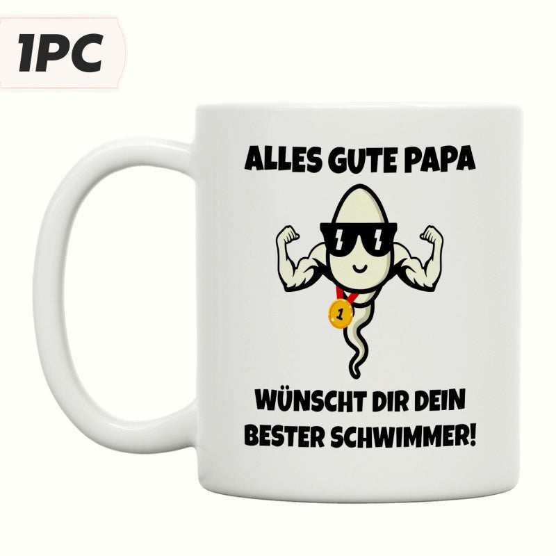 Tailorly White Ceramic 11 oz Mug - Strong Cartoon Muscle Cell Wearing Black Sunglasses And Gold Medal Sperm