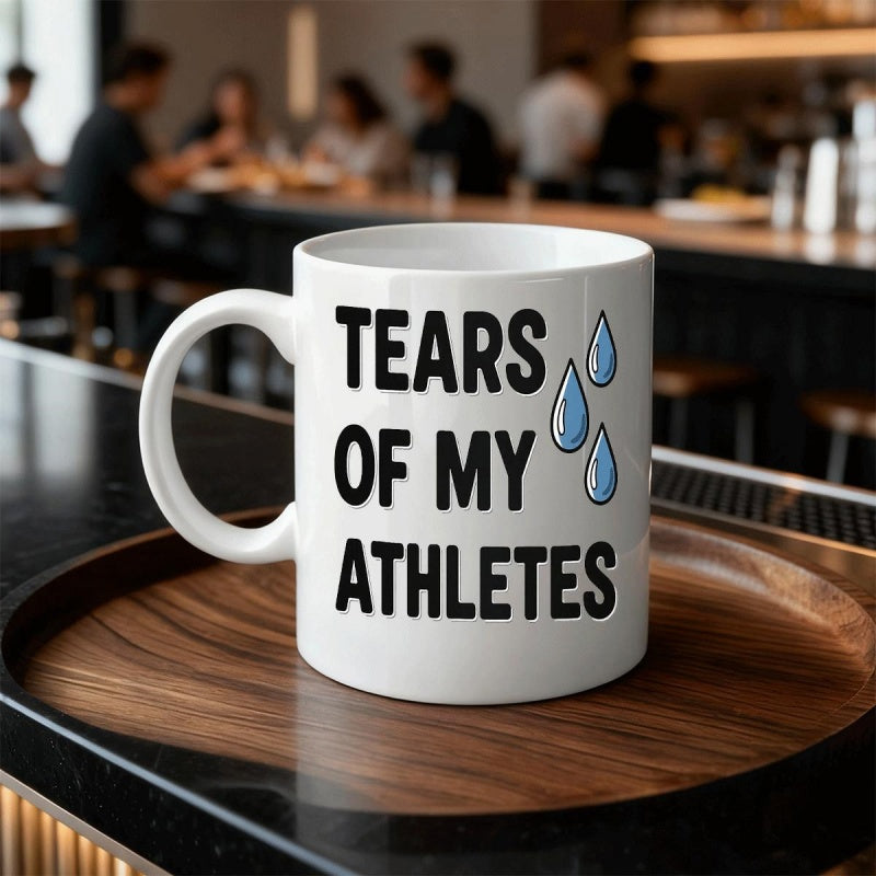 Tailorly White Ceramic 11 oz Mug - Tears Of My Athletes Simple Blue Teardrops Graphics With Bold Minimalist Black Font Mug