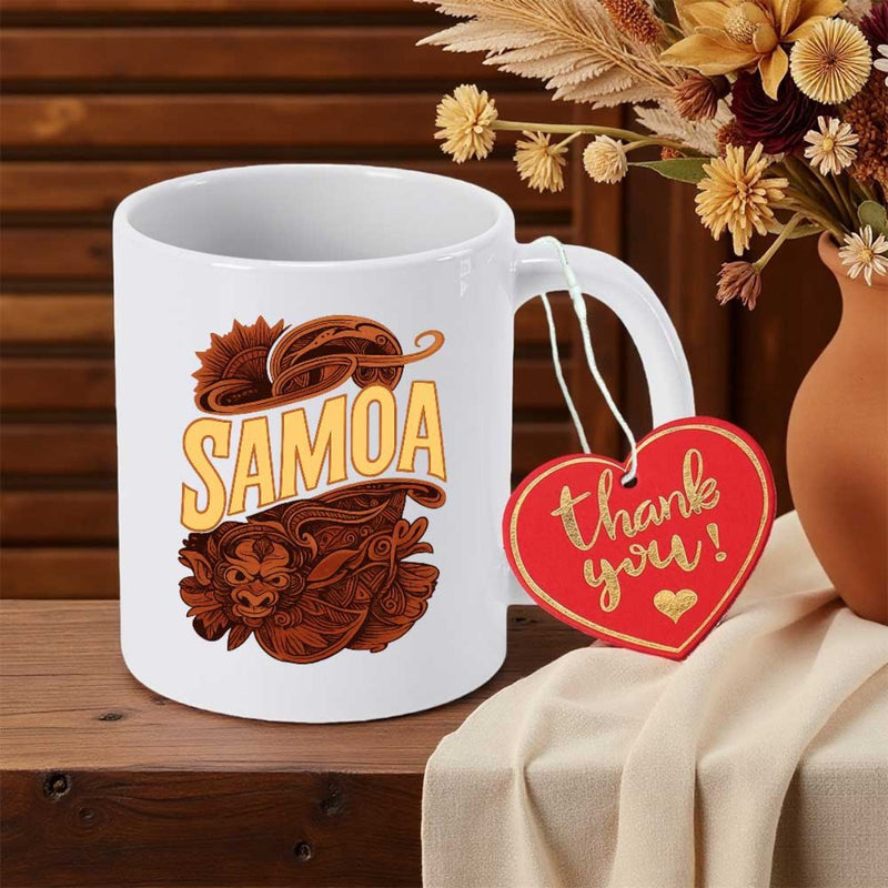 Tailorly White Ceramic 11 oz Mug - Samoa Traditional Intricate Polynesian Tribal Elements With Sun Rays And Island Cultural Motif Pattern