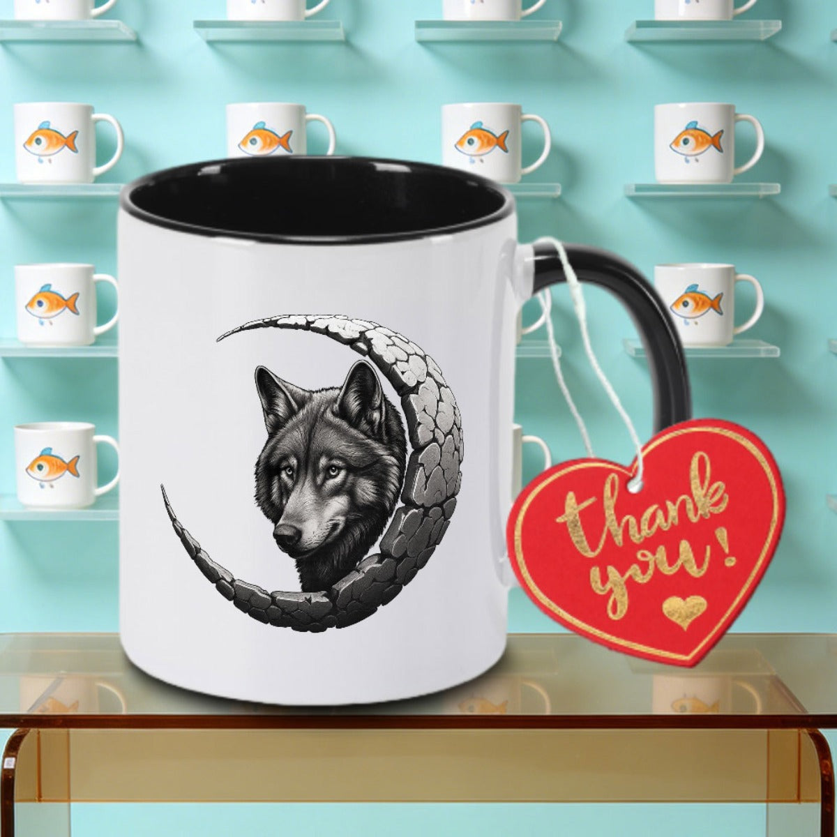 Tailorly Black Accent 11 oz Mug - Single wolf moon logo