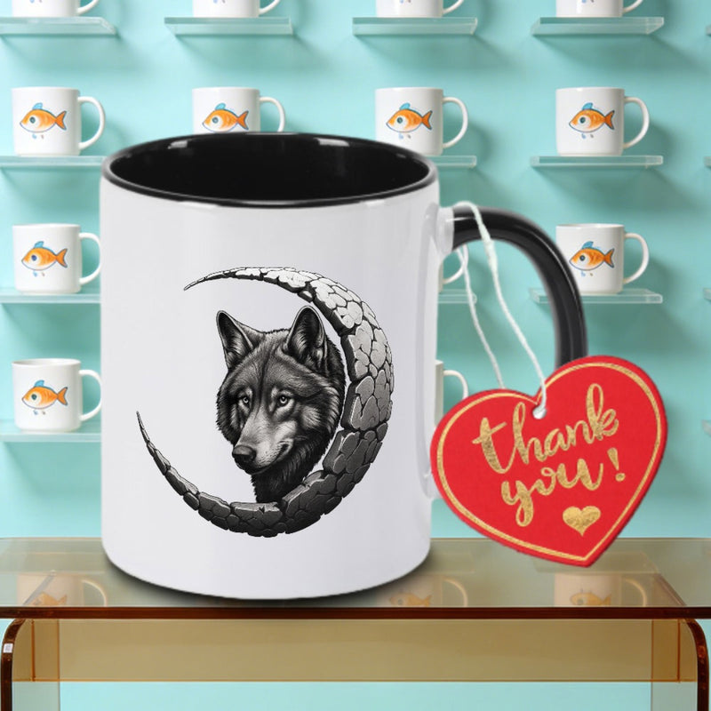 Tailorly Black Accent 11 oz Mug - Single wolf moon logo