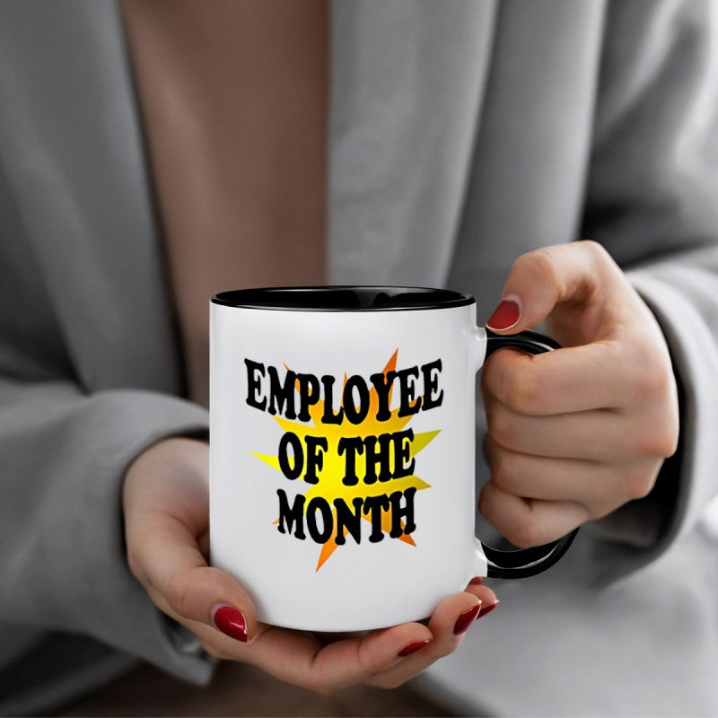 Tailorly Black Accent 11 oz Mug - employee of the month text with trophy icon