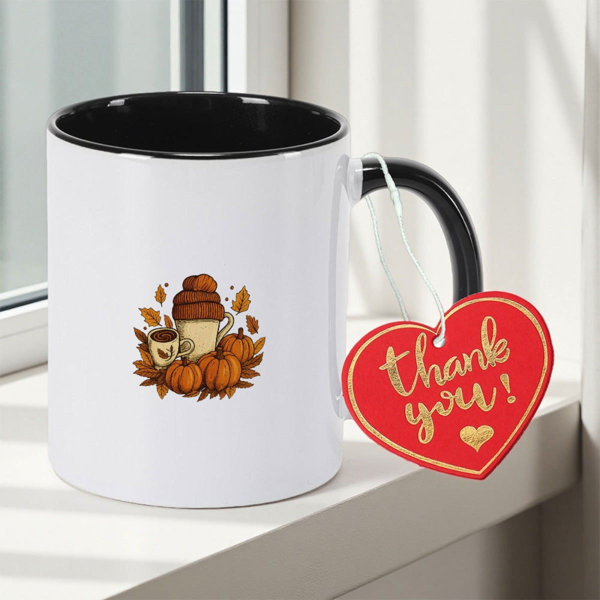 Tailorly Black Accent 11 oz Mug - Fall Pumpkin Design