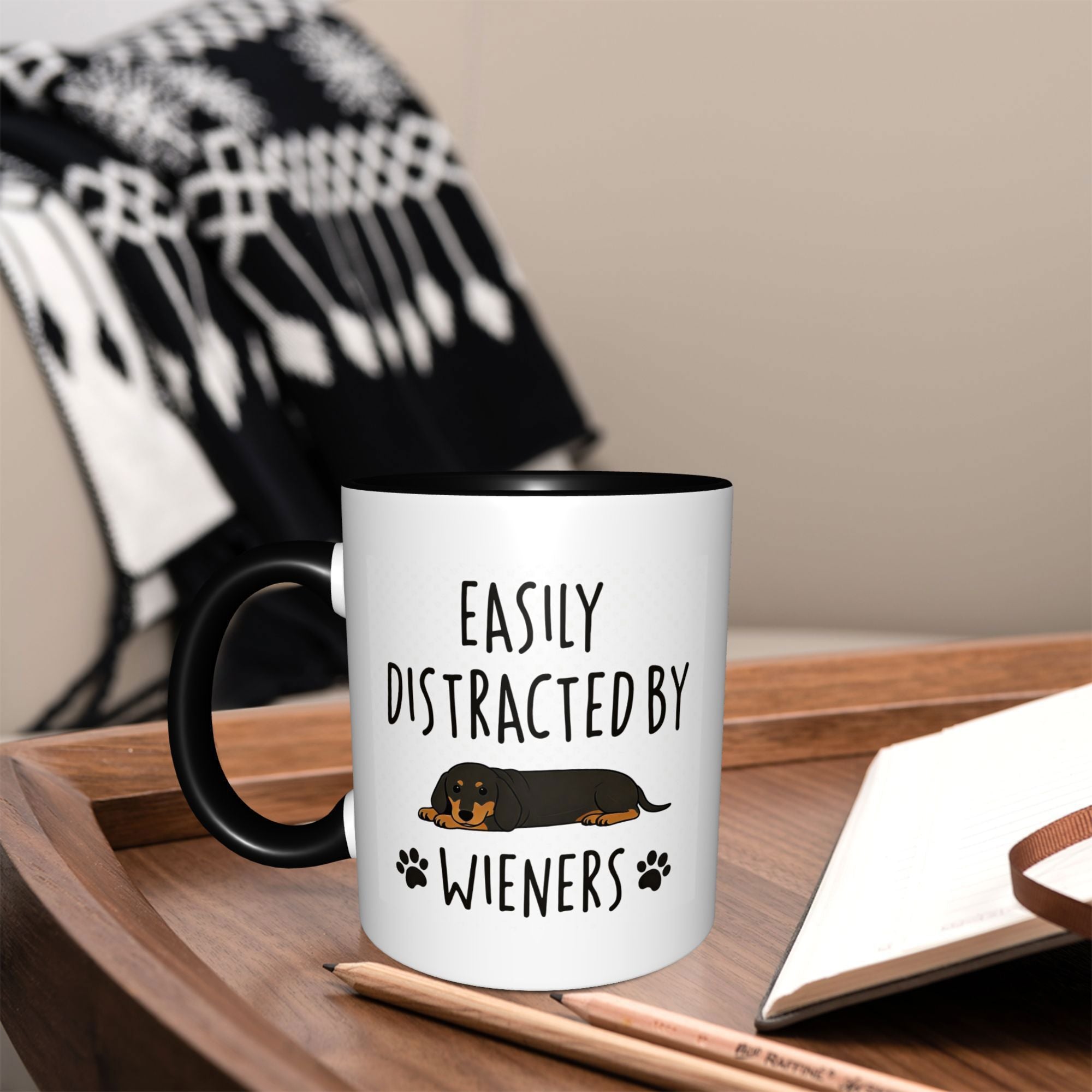 Tailorly Black Accent 11 oz Mug - Lying Down Dachshund