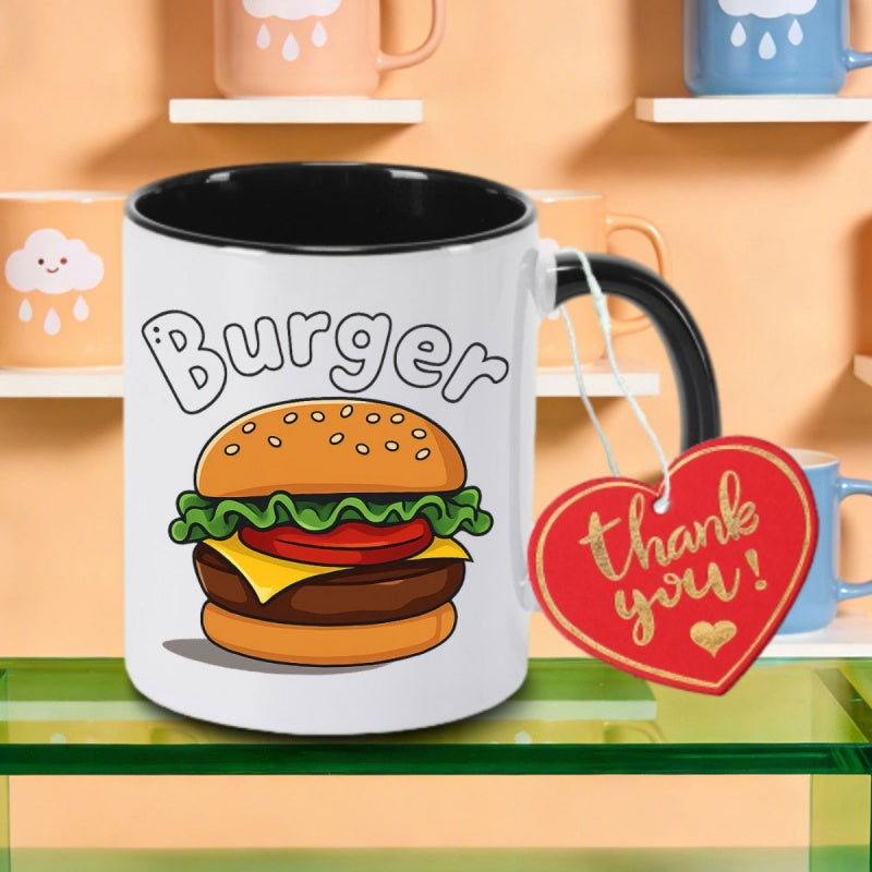 Tailorly Black Accent 11 oz Mug - hamburger design and printed logo