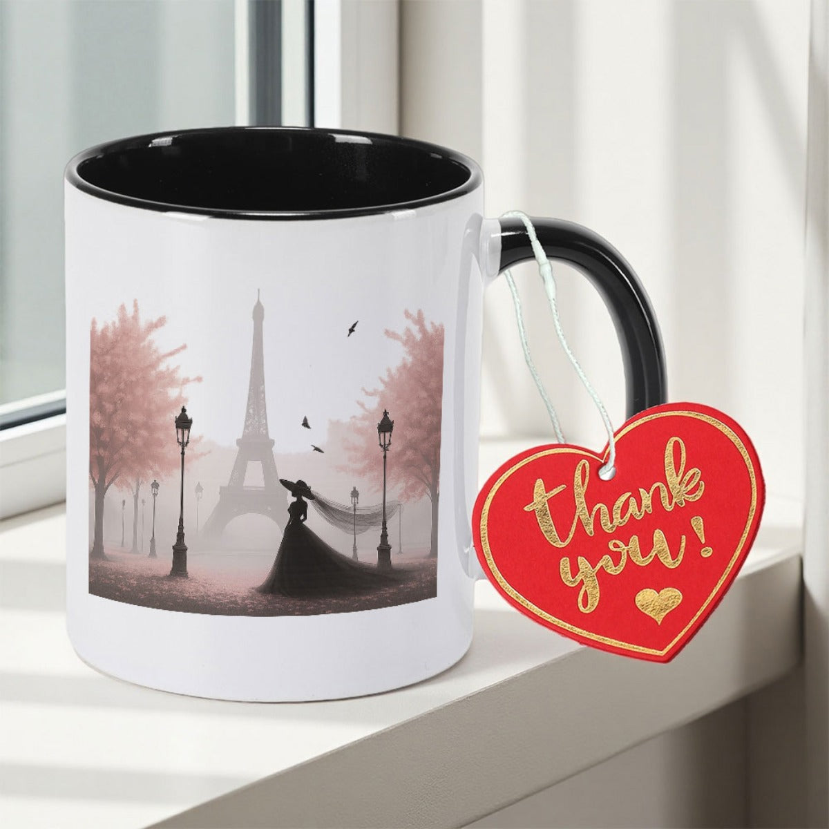 Tailorly Black Accent 11 oz Mug - cherry， bride silhouette