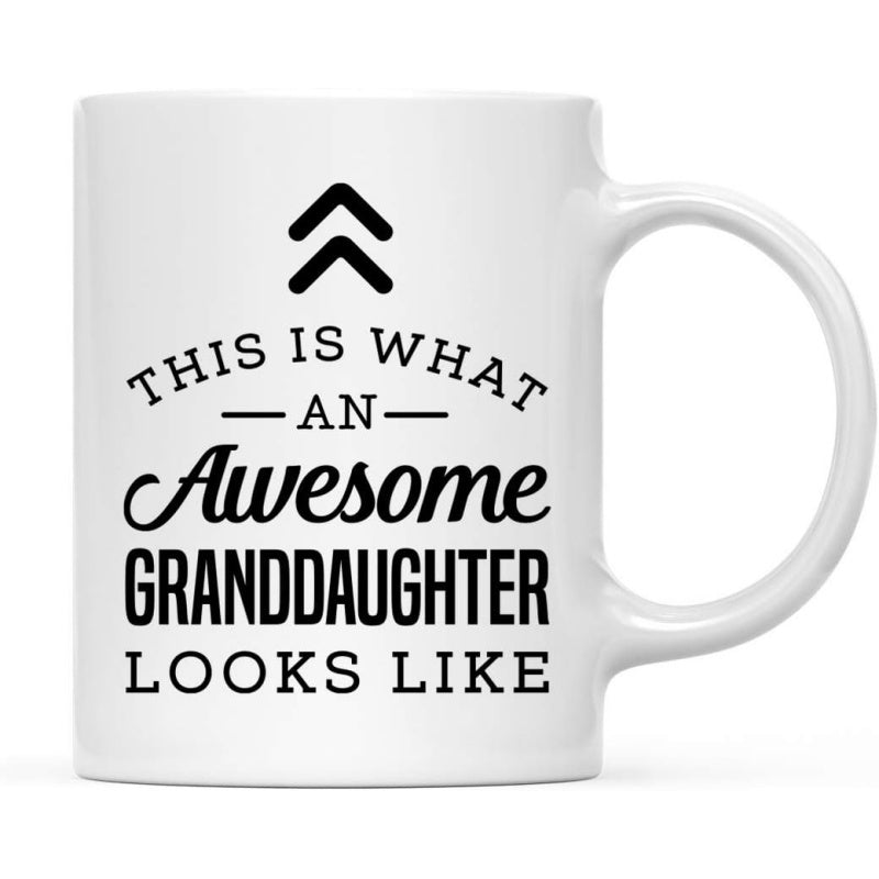 Tailorly White Ceramic 11 oz Mug - This Is What An Awesome Granddaughter Looks Like Simple Minimalist White Ceramic Coffee Cup With Bold Black Typography Mug