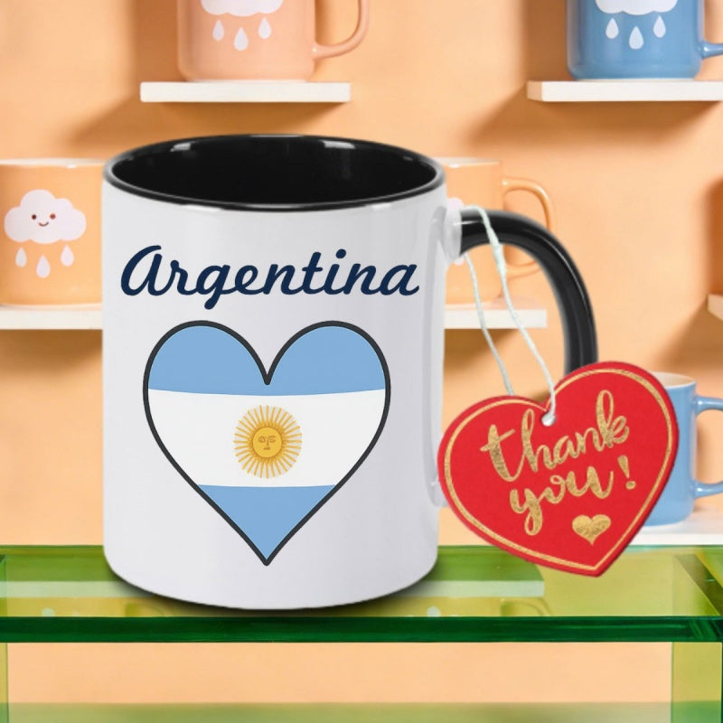 Tailorly Black Accent 11 oz Mug - argentina flag heart badge