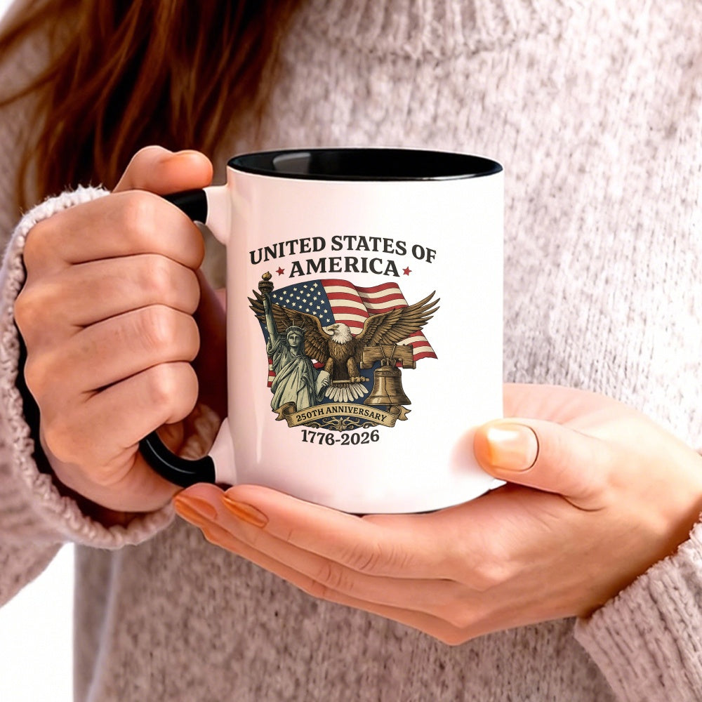 Tailorly Black Accent 11 oz Mug - united states of america flag bell 1776 2026