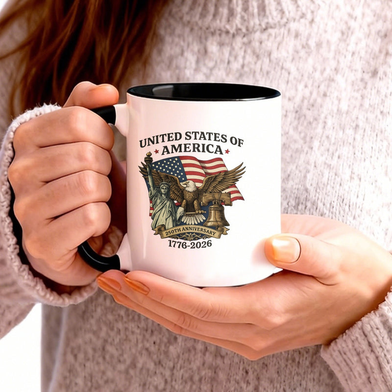 Tailorly Black Accent 11 oz Mug - united states of america flag bell 1776 2026