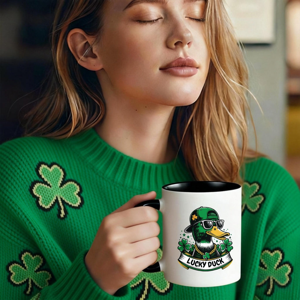 Tailorly Black Accent 11 oz Mug - glasses and shamrocks