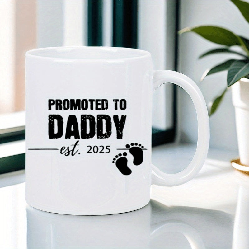 Tailorly White Ceramic 11 oz Mug - Promoted To Daddy Minimalist Black Footprints Design Celebrating New Fatherhood Mug
