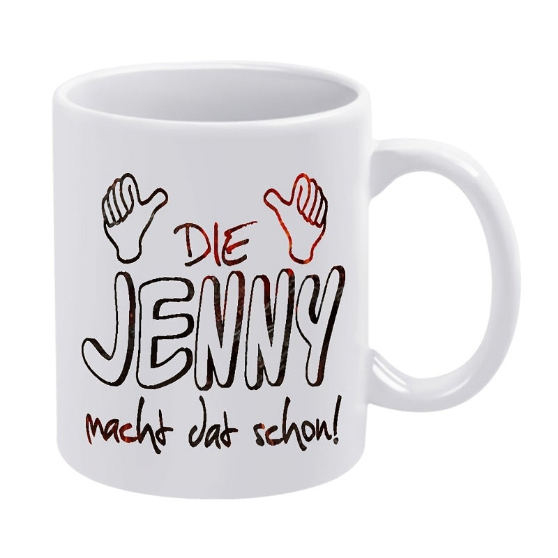 Tailorly White Ceramic 11 oz Mug - Minimalist Cartoon Hands Pointing Towards Bold Typography On A