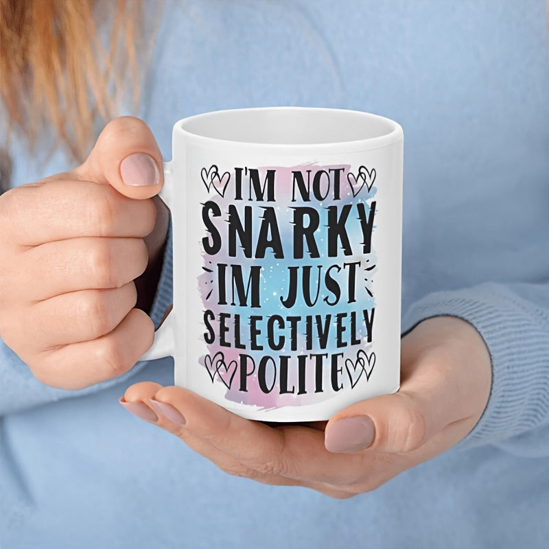 Tailorly White Ceramic 11 oz Mug - Im Not Snarky Im Just Selectively Polite Pastel Watercolor Background With Minimalist Heart Outline Accents Mug