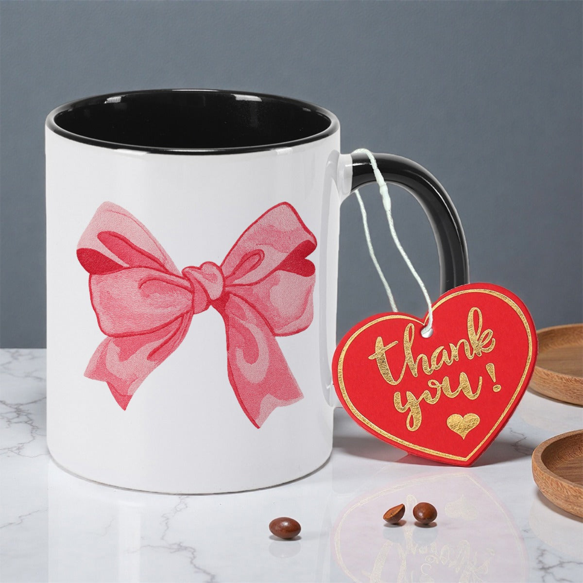 Tailorly Black Accent 11 oz Mug - pink bow tieprint