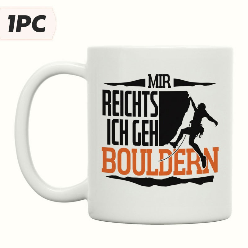 Tailorly White Ceramic 11 oz Mug - Adventurous Silhouette Of An Athletic Person Scaling A Steep Rock Cliff Climber