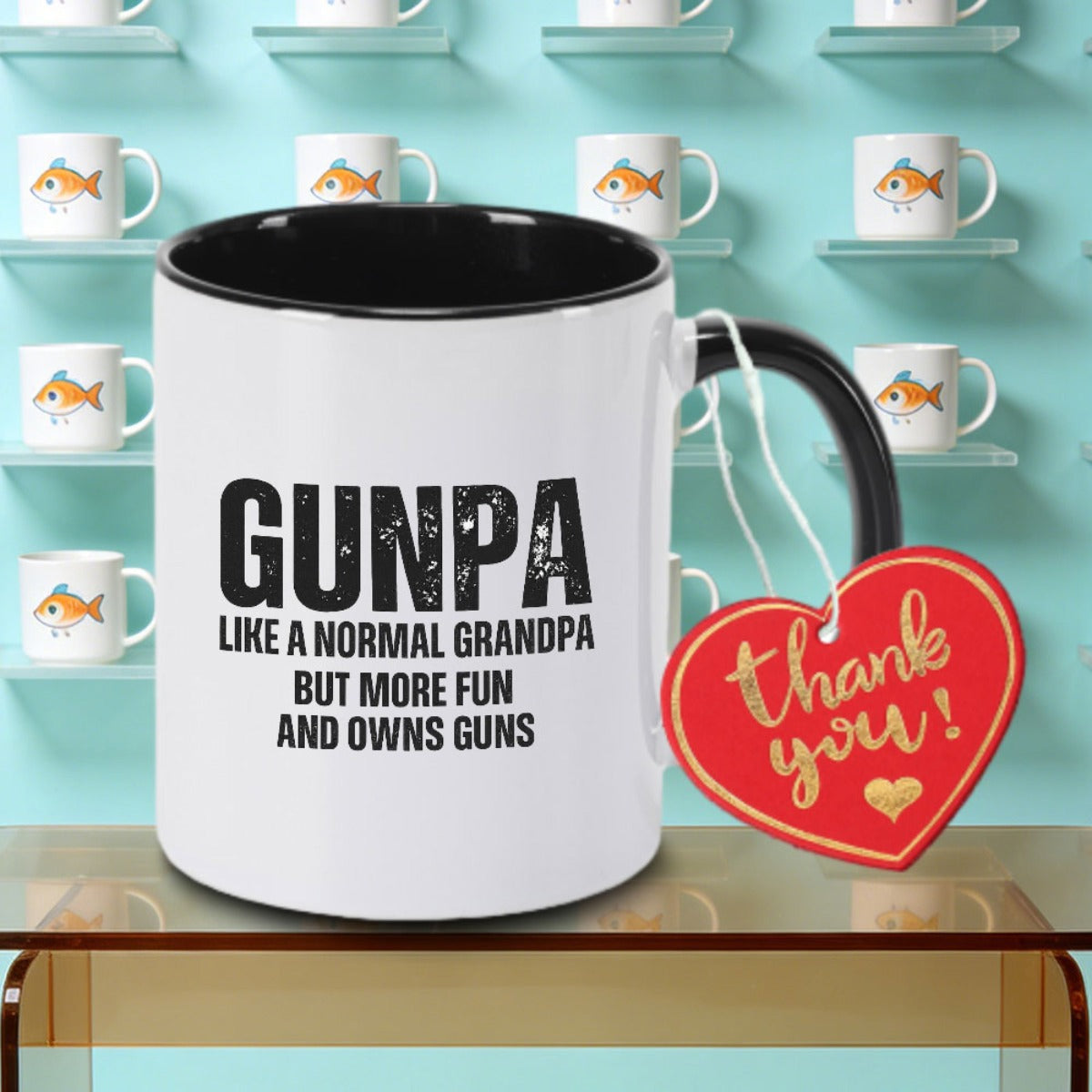 Tailorly Black Accent 11 oz Mug - That GUNPA LIKE A NORMAL GRANDMA BUT MORE GUNS text