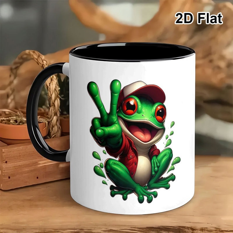 Tailorly Black Accent 11 oz Mug - funny peace sign frog