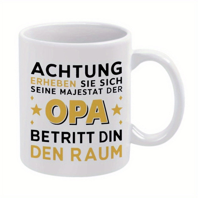 Tailorly White Ceramic 11 oz Mug - Clean White Ceramic Body Featuring Bold Black And Gold Decorative Stars Mug
