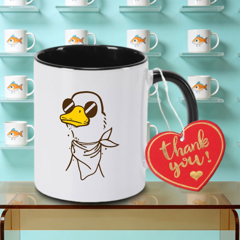 Tailorly Black Accent 11 oz Mug - Cool Duck with Glasses Design Logo