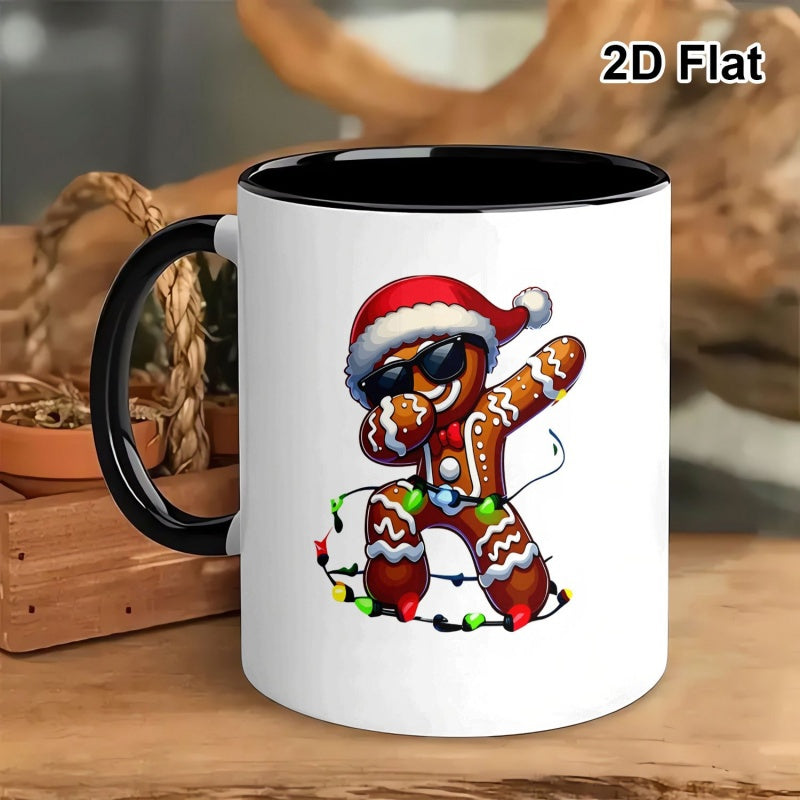 Tailorly Black Accent 11 oz Mug - humorous gingerbread man with santa hat and christmas lights