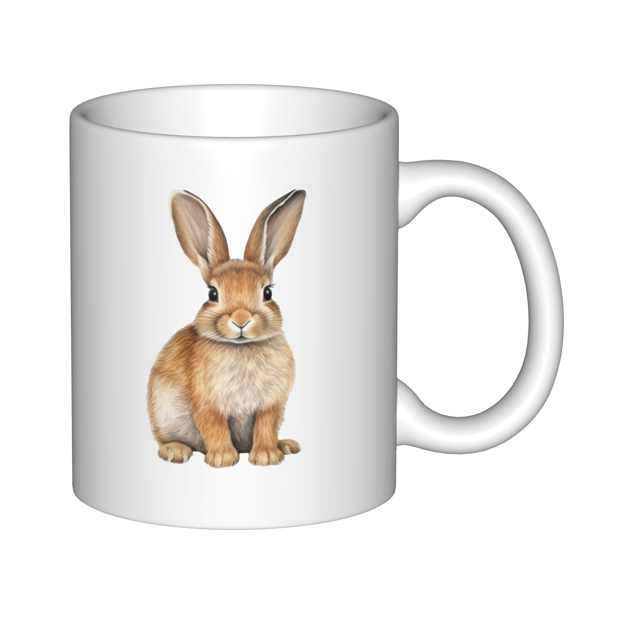Tailorly White Ceramic 11 oz Mug - Realistic Brown Furry Bunny Sitting Calmly With Large Alert Ears Rabbit