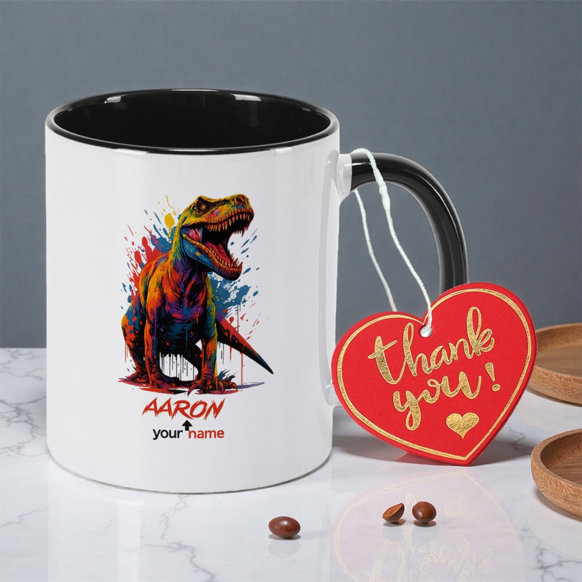 Tailorly Black Accent 11 oz Mug - dinosaur with zodiac sign