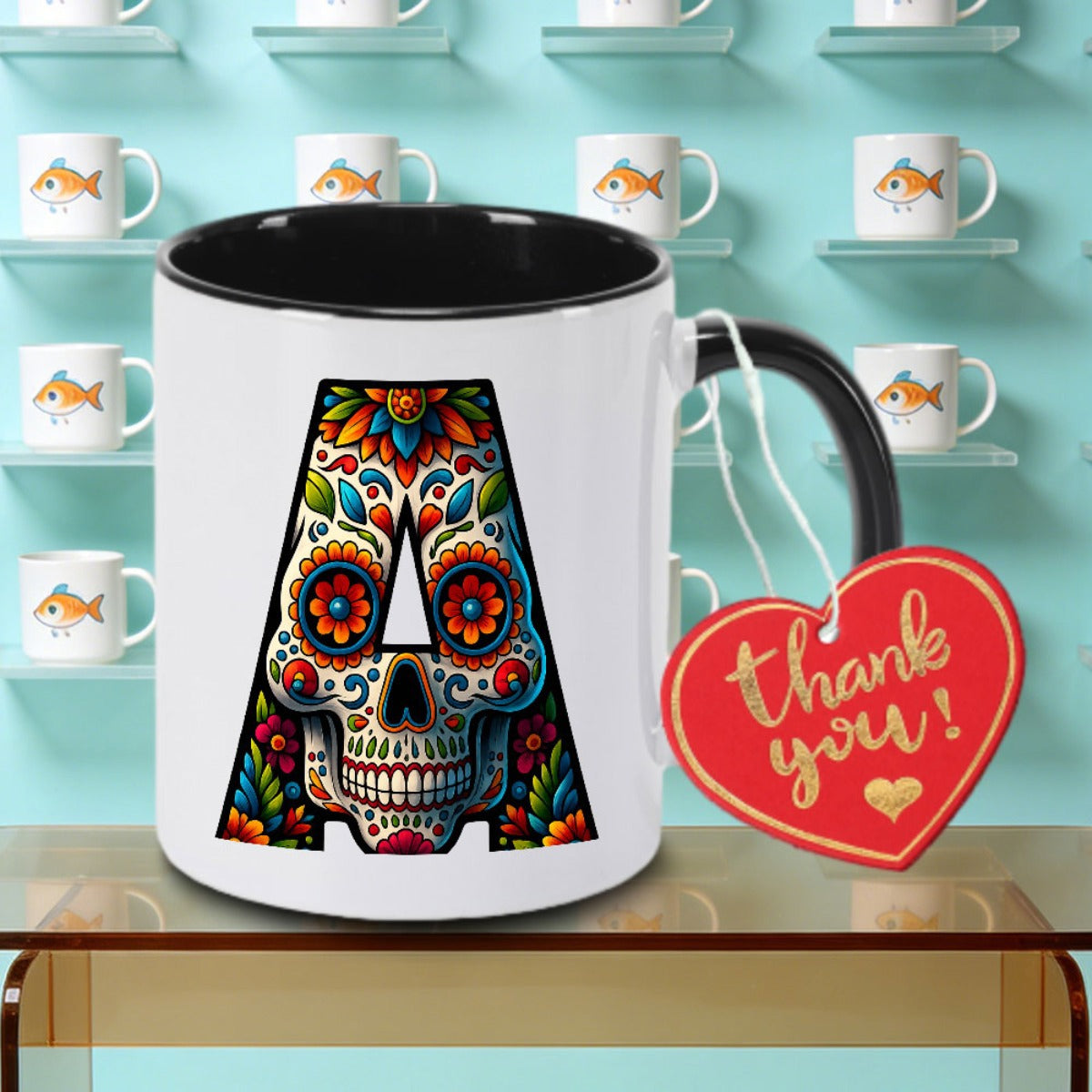 Tailorly Black Accent 11 oz Mug - Skull Design