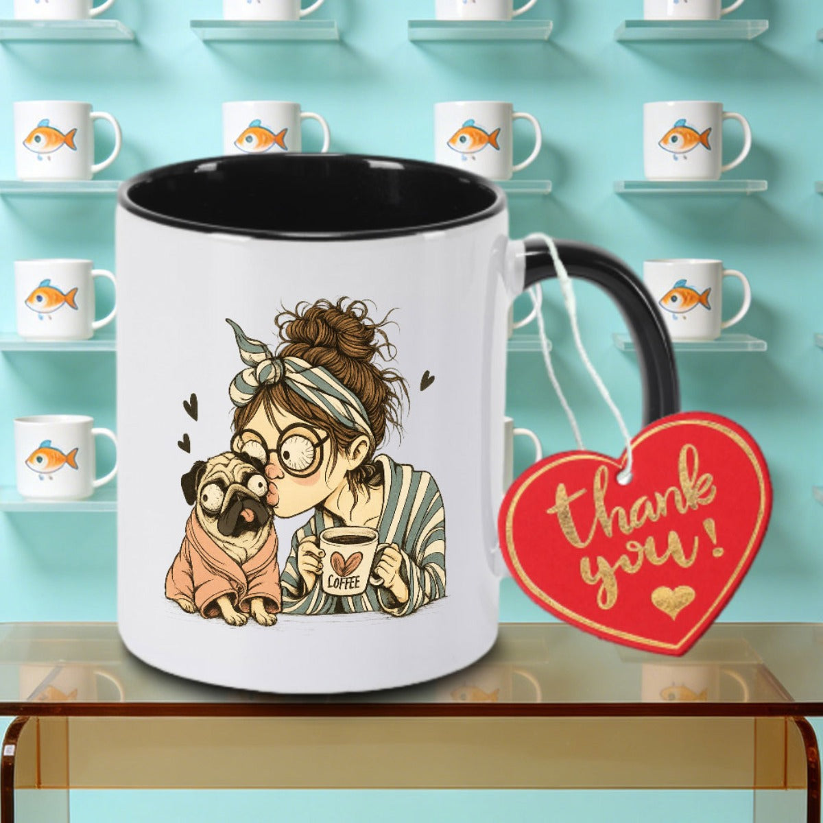 Tailorly Black Accent 11 oz Mug - Adorable Chihuahua illustration