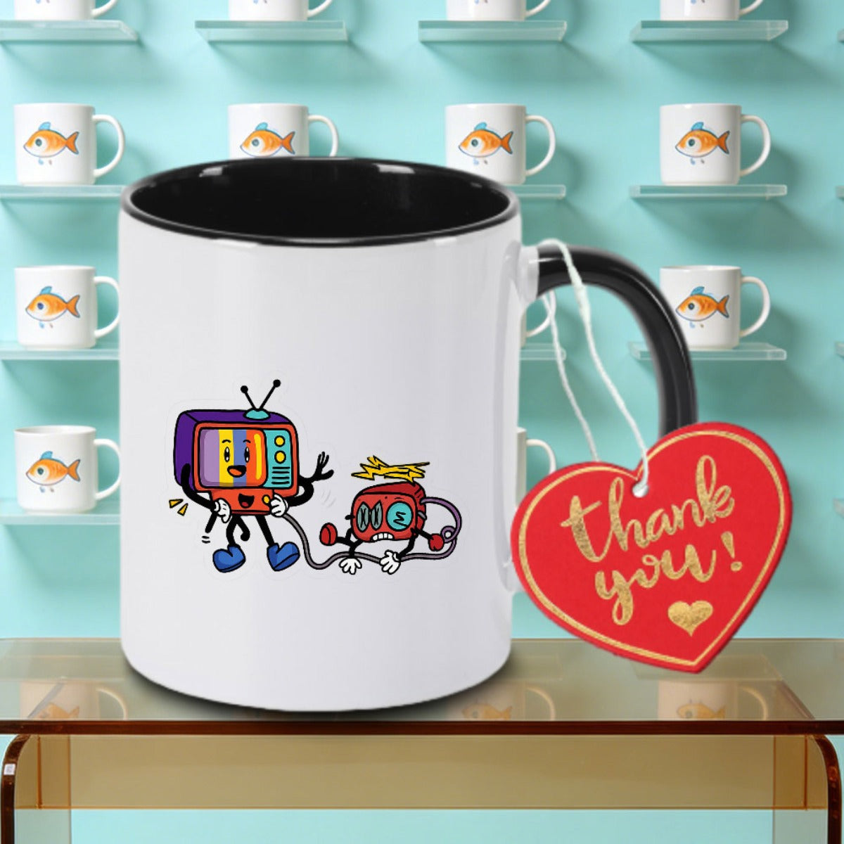 Tailorly Black Accent 11 oz Mug - TV Radio Graphic Vintage Gr Print Logo