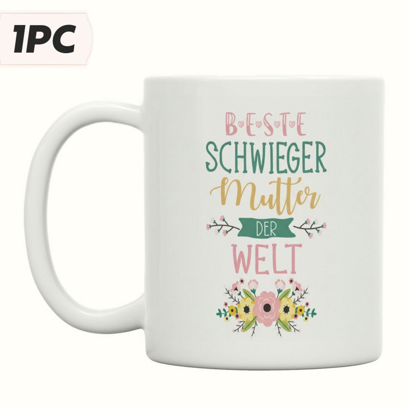 Tailorly White Ceramic 11 oz Mug - Vibrant Colorful Garden Blossoms Arranged With Delicate Green Leaves And Banner Flower