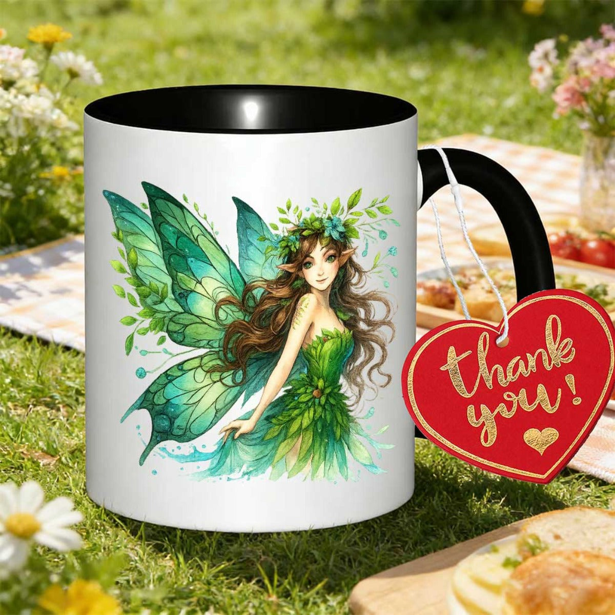 Tailorly Black Accent 11 oz Mug - fairy and wings
