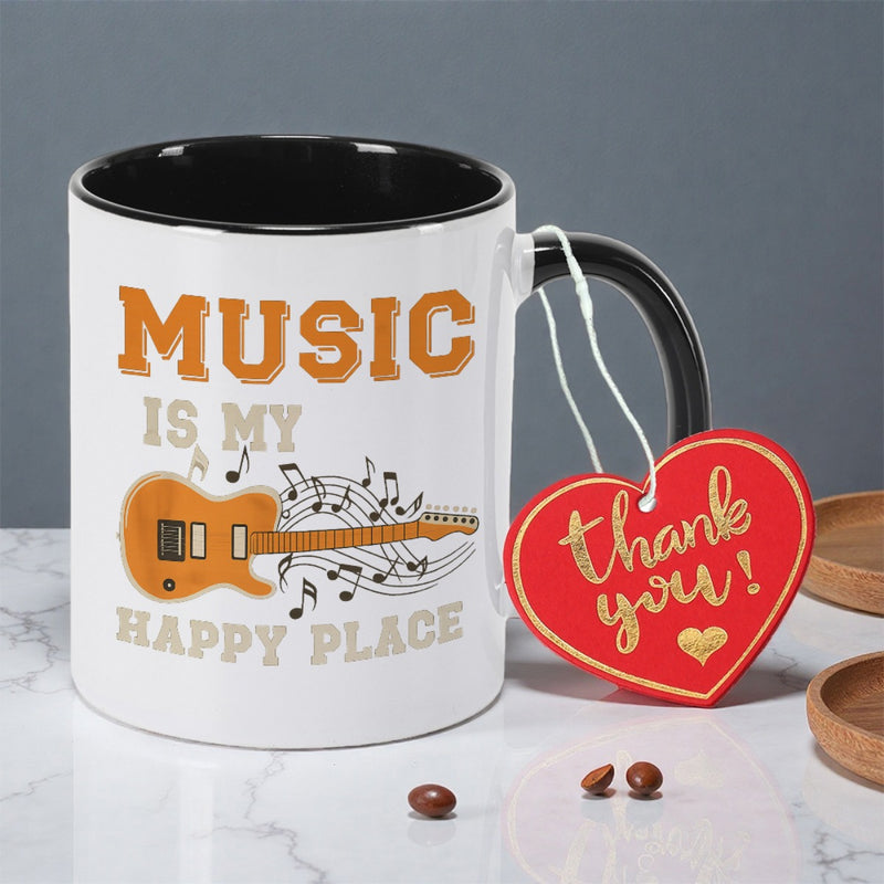 Tailorly Black Accent 11 oz Mug - guitar and notes print