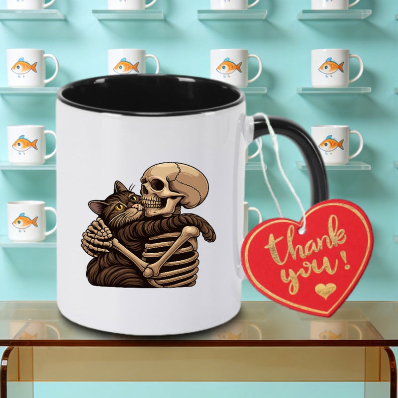 Tailorly Black Accent 11 oz Mug - Cat skeleton with Gothic style