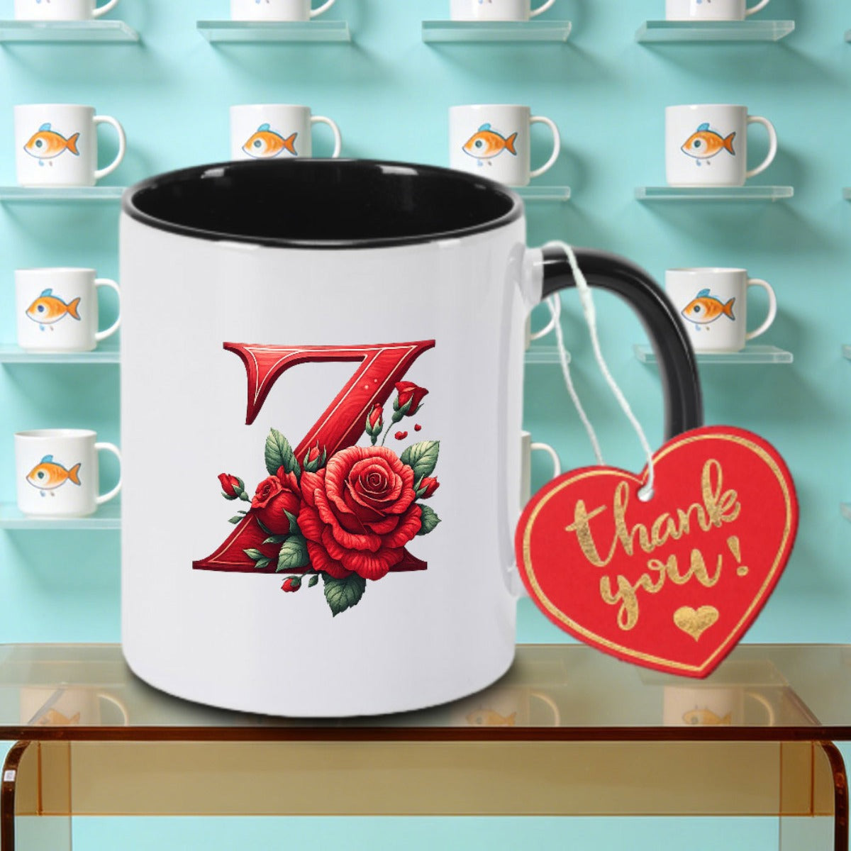 Tailorly Black Accent 11 oz Mug - Red rose abbreviation logo