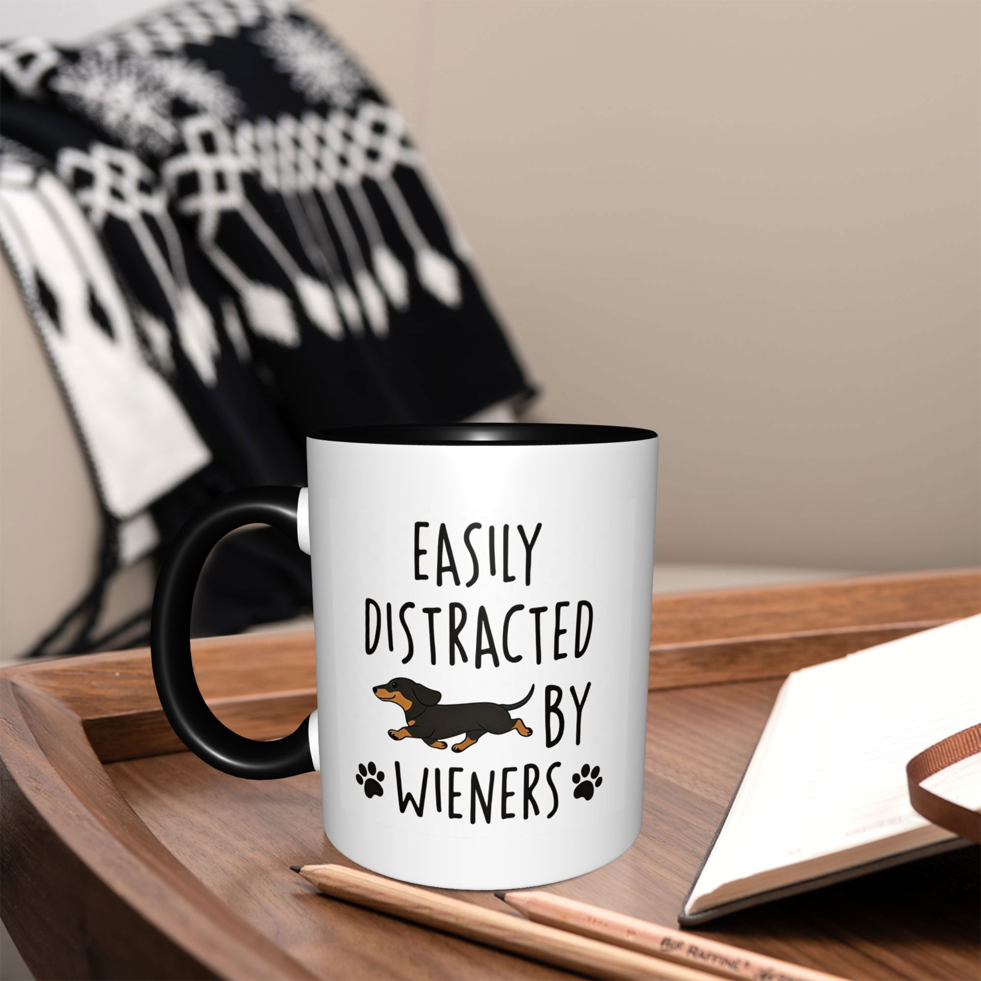 Tailorly Black Accent 11 oz Mug - Running Dachshund