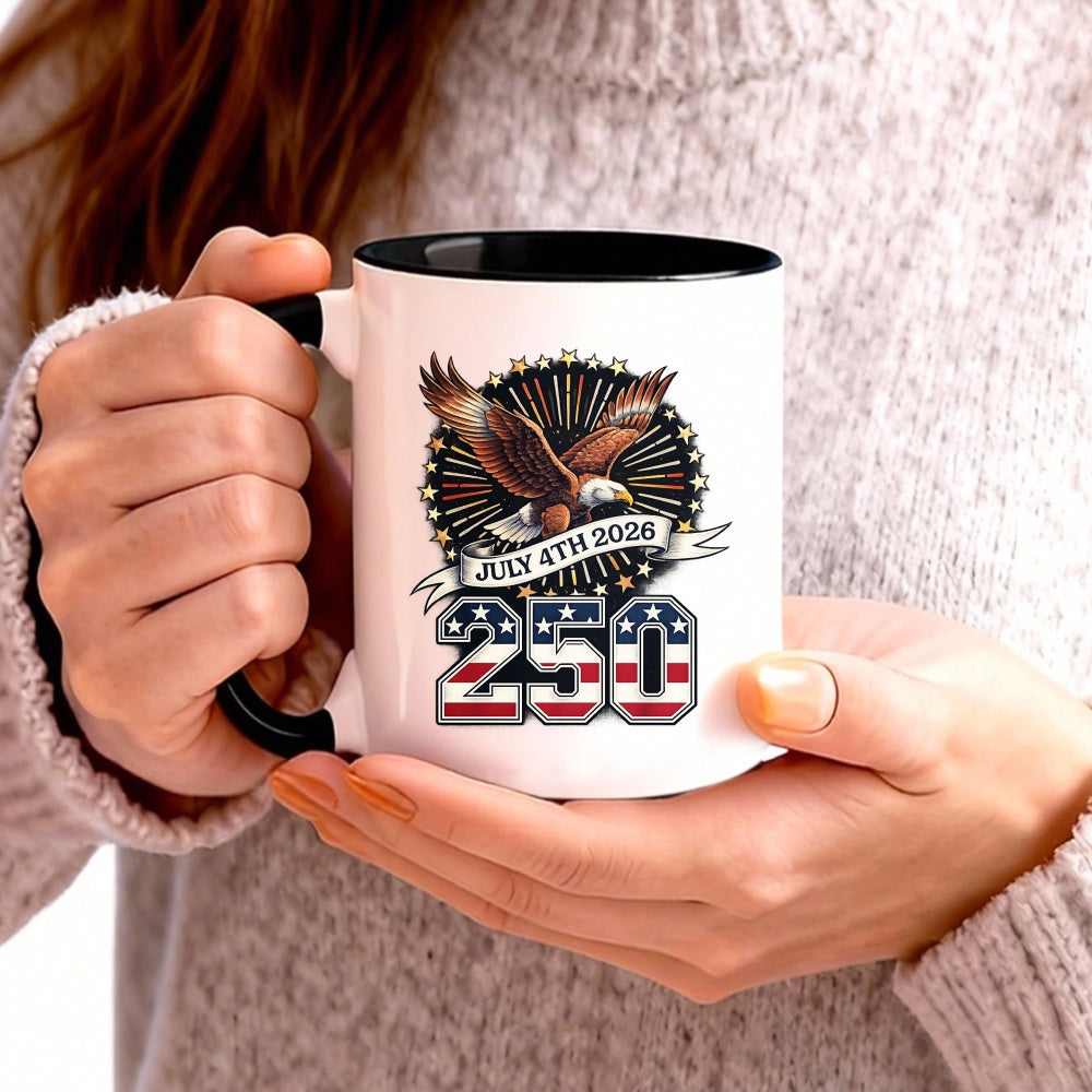 Tailorly Black Accent 11 oz Mug - stars and stripes 250th anniversary design