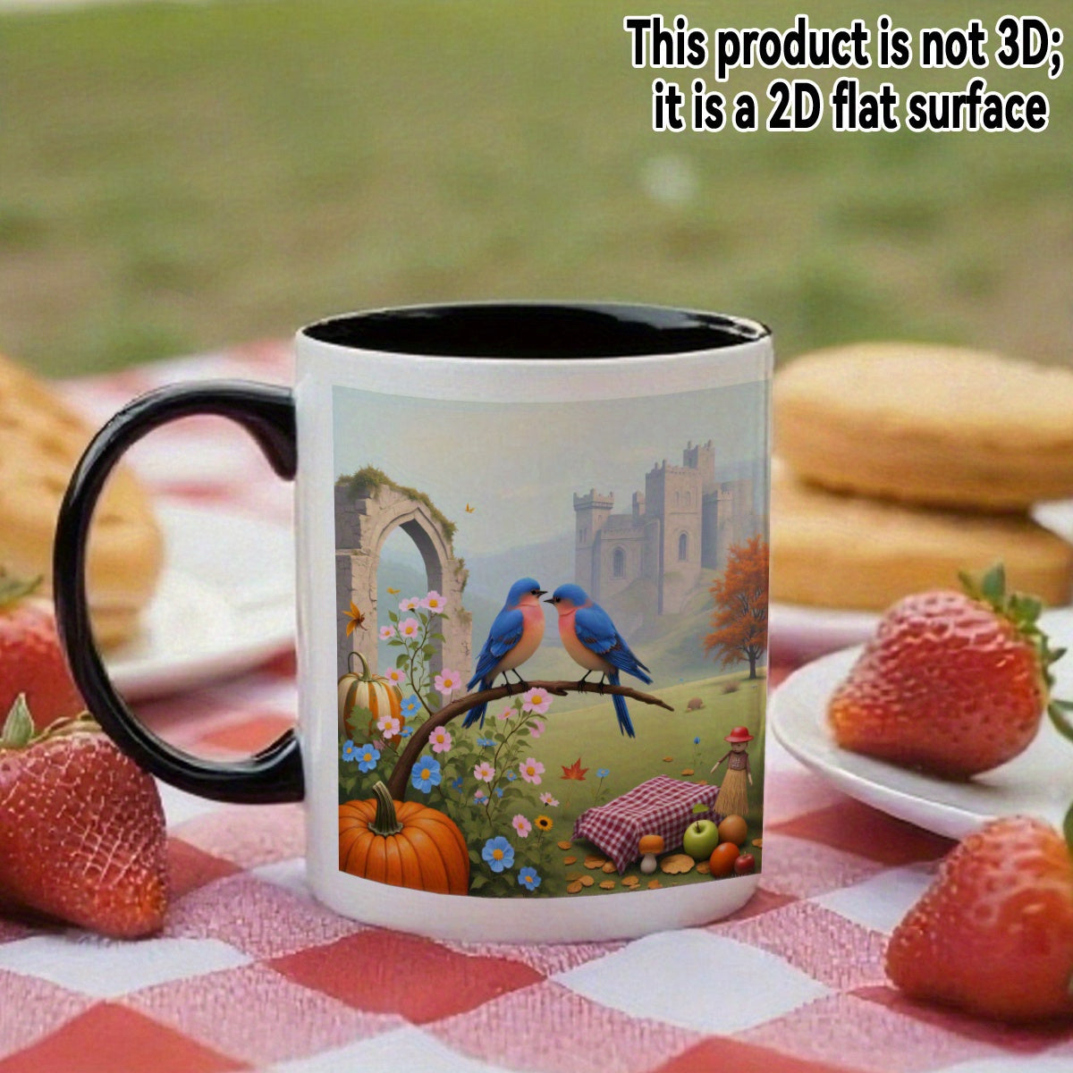 Tailorly Black Accent 11 oz Mug - cute bluebird pattern