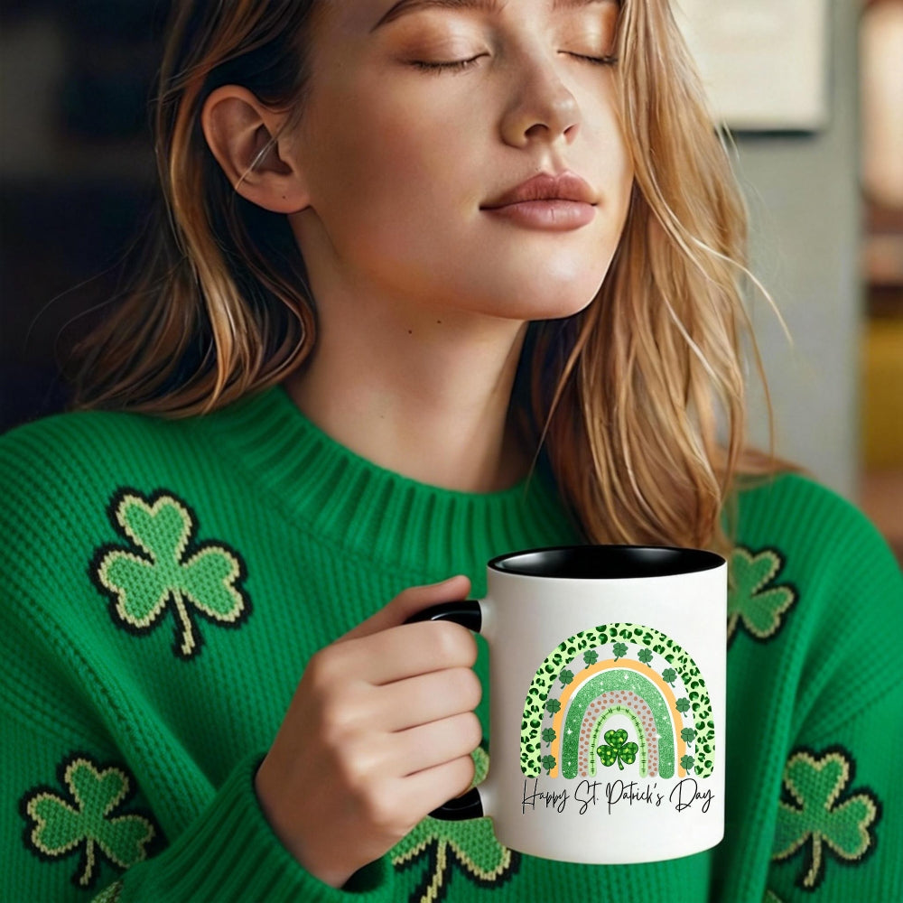Tailorly Black Accent 11 oz Mug - rainbow shamrock