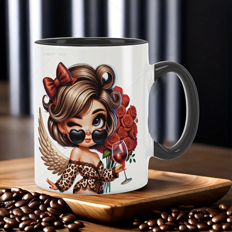 Tailorly Black Accent 11 oz Mug - holding a rose