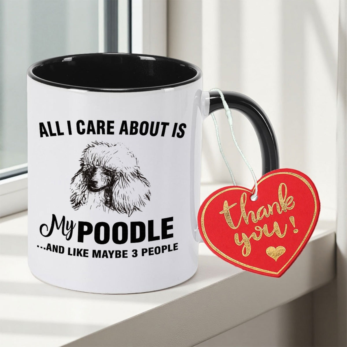 Tailorly Black Accent 11 oz Mug - Poodle illustration