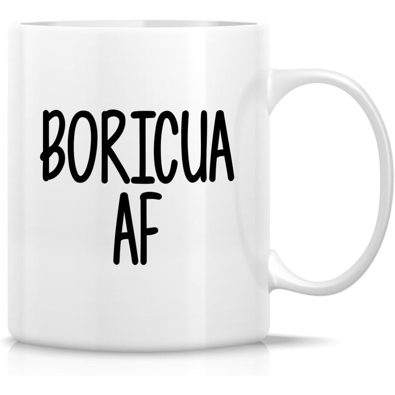 Tailorly White Ceramic 11 oz Mug - Boricua AF Minimalist Black Ink Typography With Bold Hand Drawn Script Style Lettering