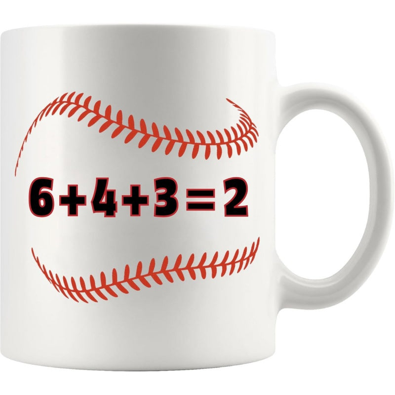 Tailorly White Ceramic 11 oz Mug - Red Baseball Stitches Curving Around Bold Athletic Numbers Baseball