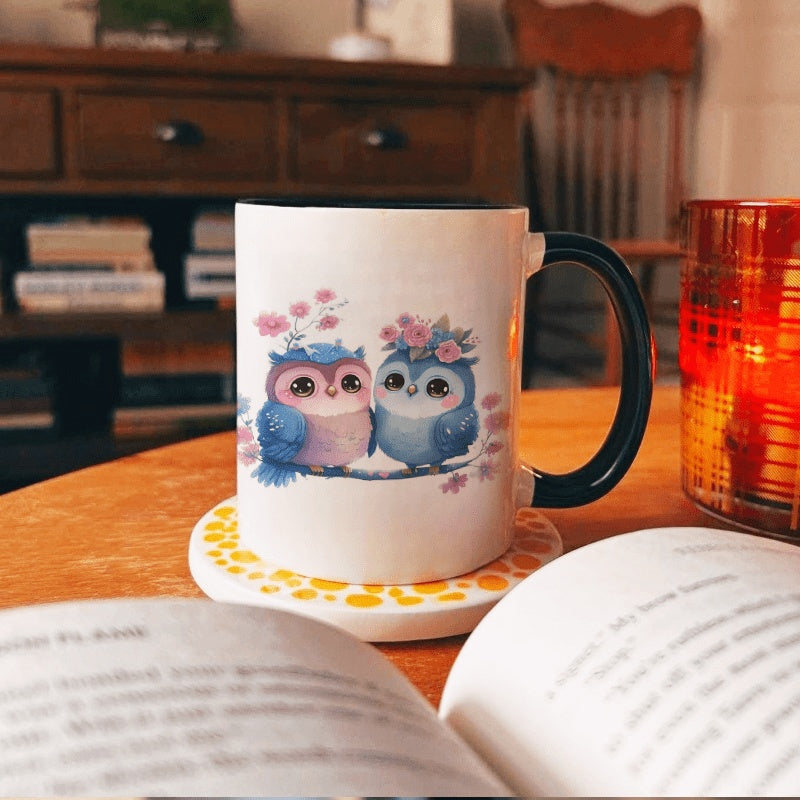 Tailorly Black Accent 11 oz Mug - owl themed illustration