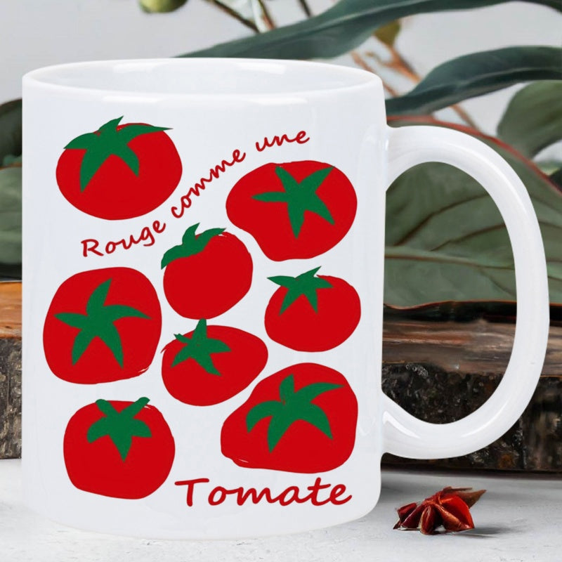Tailorly White Ceramic 11 oz Mug - Vibrant Red Organic Vegetables Distributed Across A Pure White Surface Tomato